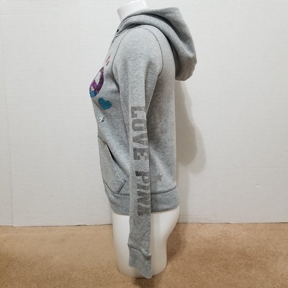 Victoria's Secret PINK hoodie XS peace star heart bling sequin graphic zip up - Picture 2 of 16